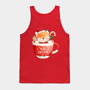 Cute Fox in a Teacup Christmas Gift Tank Top